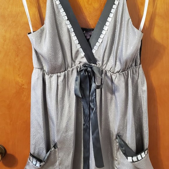 Hale Bob Metallic Silver & Gray Silk Tunic Dress Top Tank Size L Y2K - Picture 8 of 8